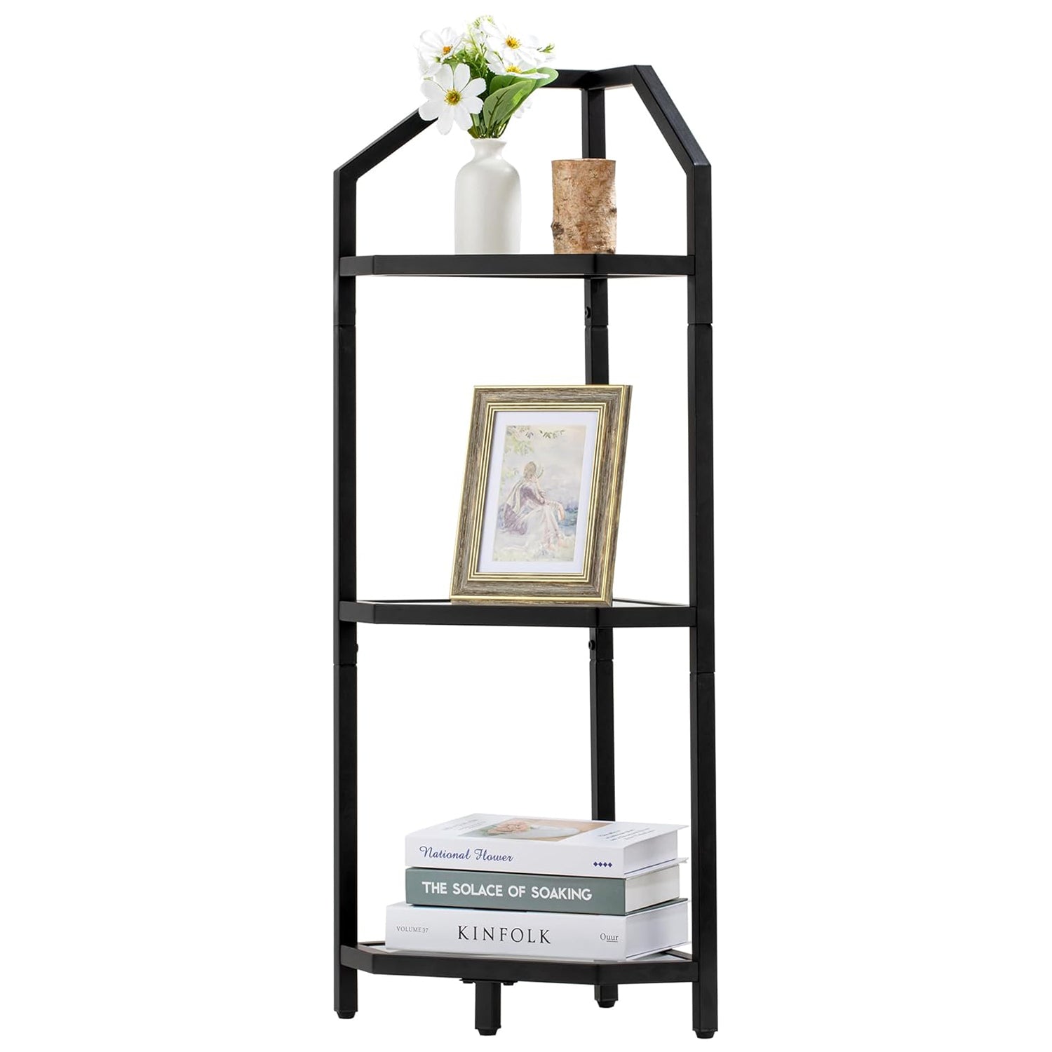 3-5 Tier 40”-70” Corner Storage Bookshelf Plant Stand — 3 Tiers / Classic Black