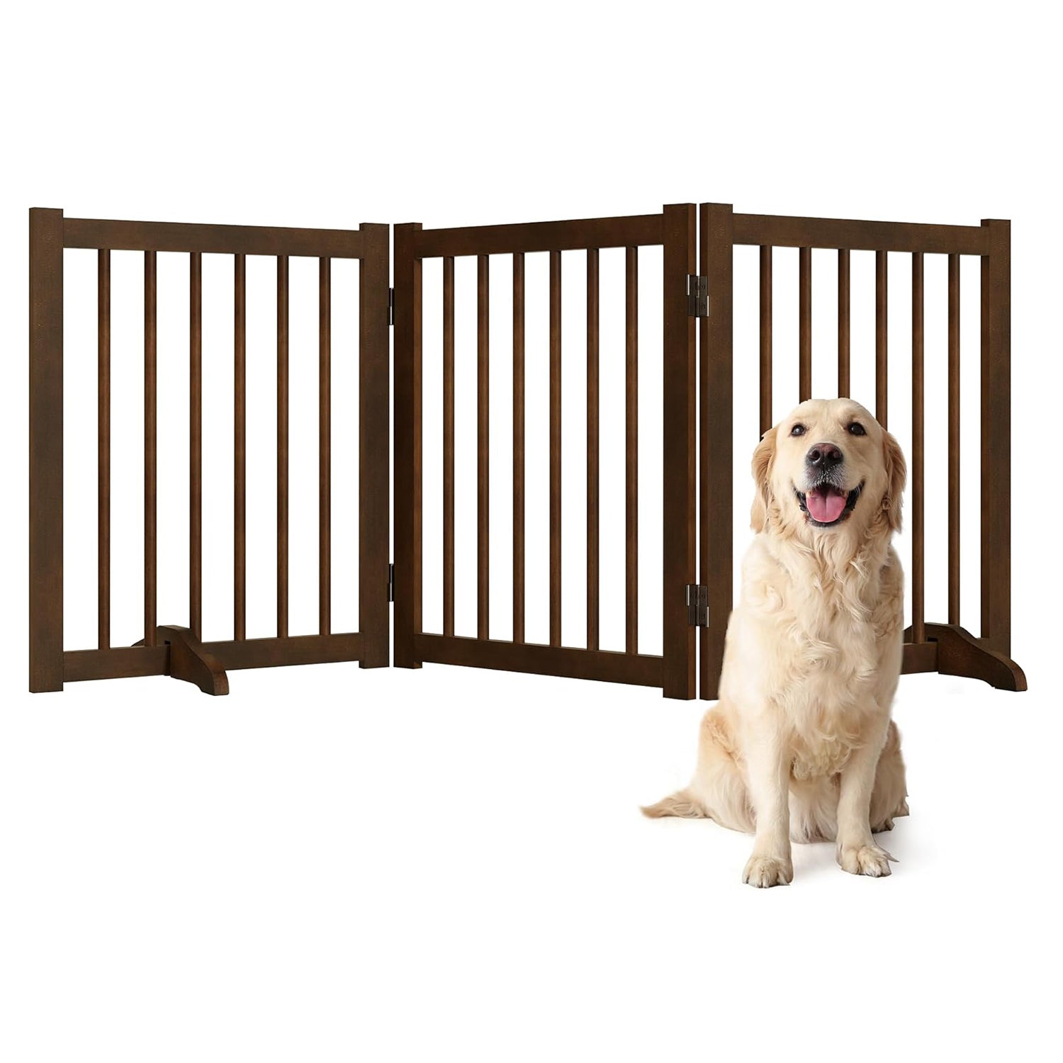 Solid Wood Freestanding Pet Gate — Walnut / 24"-3 Panels