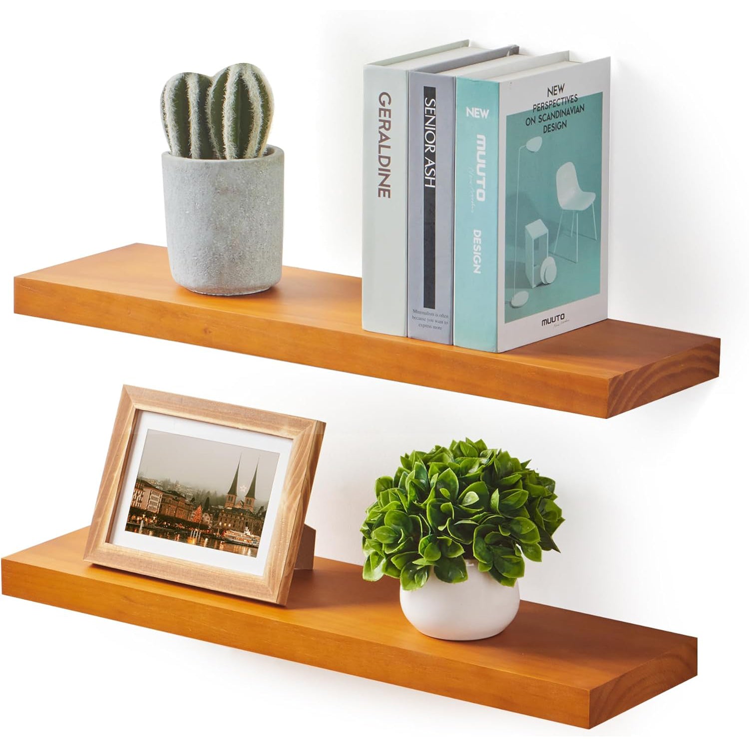 7 Inches Deep 7 Inch Deep Pine Wood Floating Shelves,Set of 2