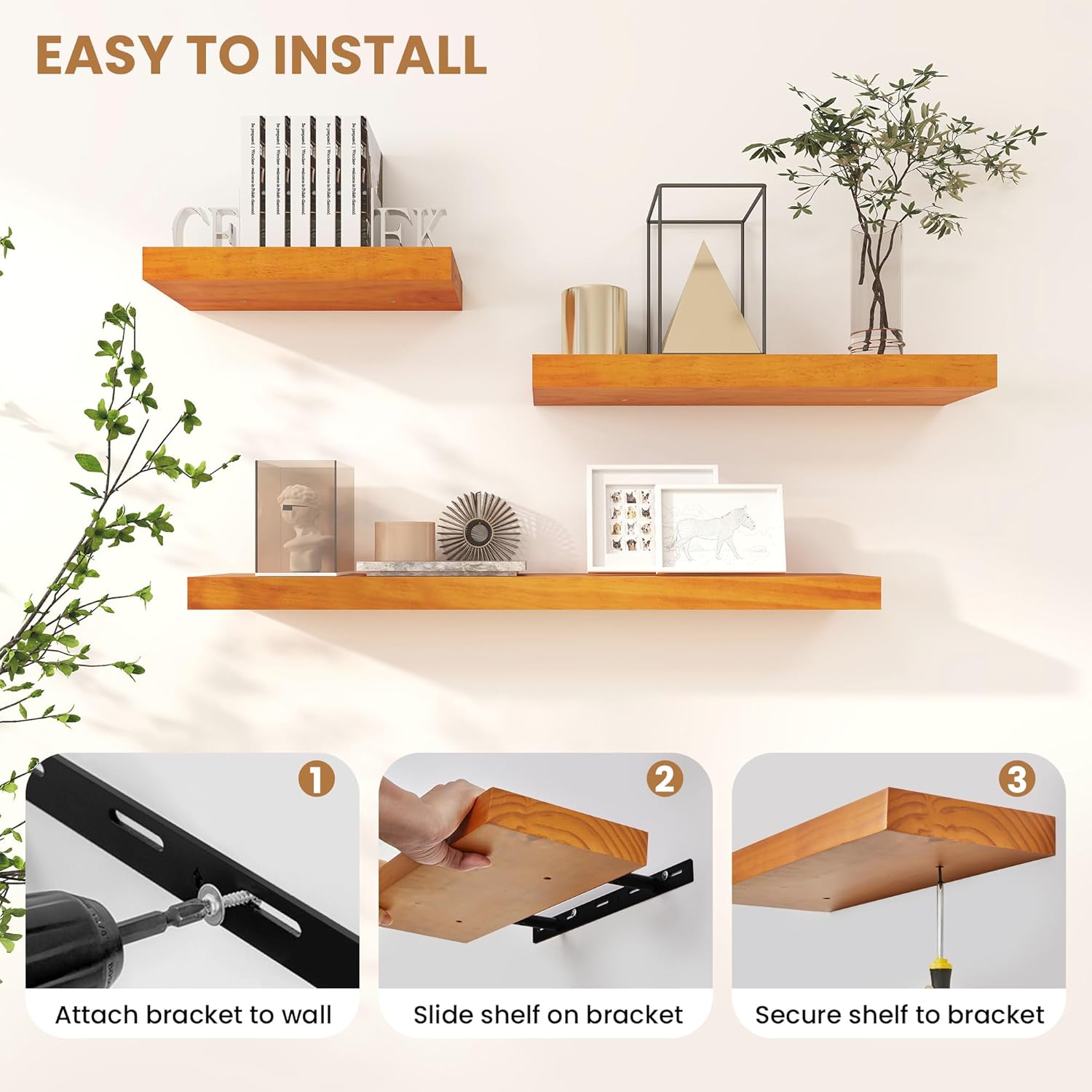 7 Inches Deep 7 Inch Deep Pine Wood Floating Shelves,Set of 2